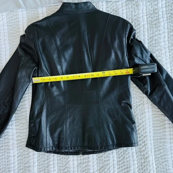 Renuar Black Leather Jacket, Size 10 - Picture 8 of 9